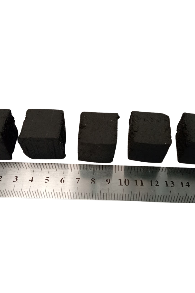 Premium Coconut Charcoal Cube 22 mm (Grade ABB) - Shape and Size Quality Inspection: Size comparison with reference