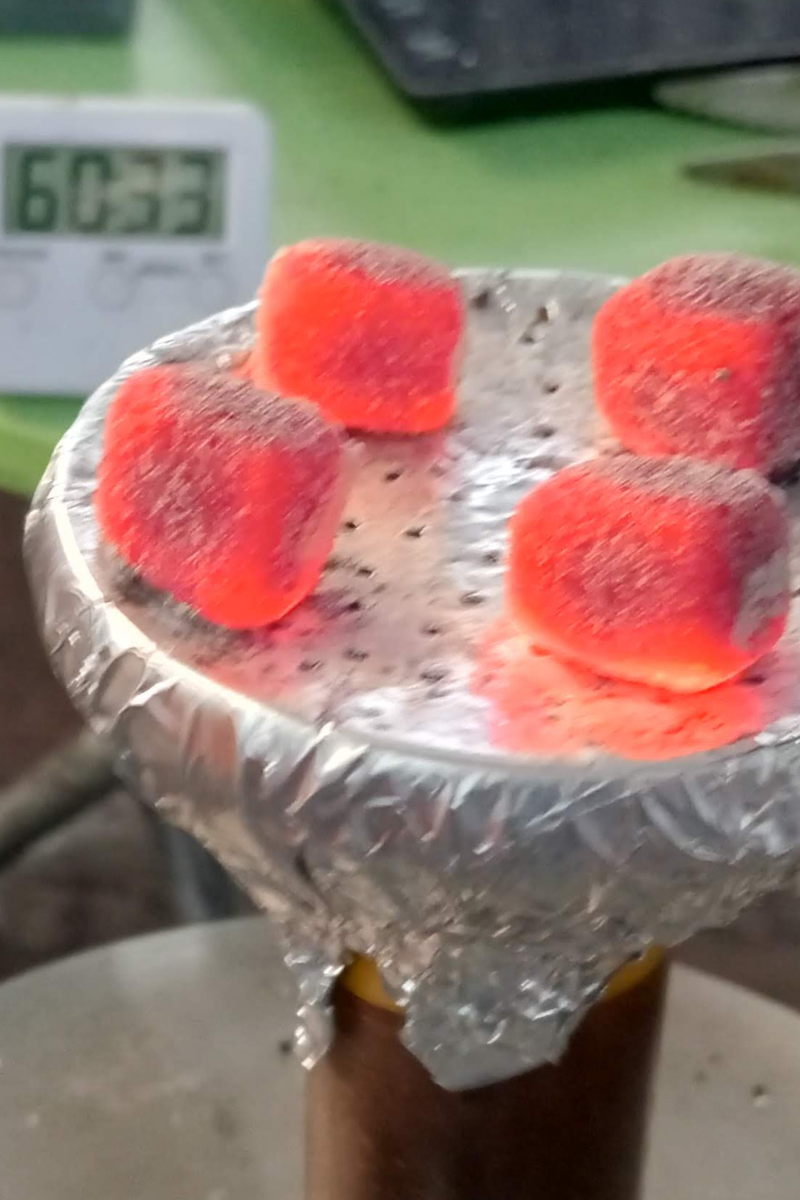 Premium Coconut Charcoal Cube 22 mm (Grade ABB) - Bowl at 60m (cleaned) with Ash Cleaned: Ash inspection